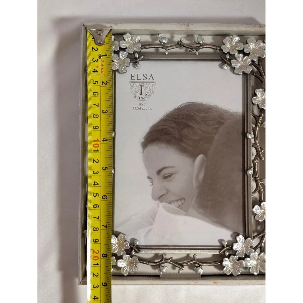 Elsa L Blossom Border 5x7 Picture Frame Silver Tone Floral Branch New In Box
